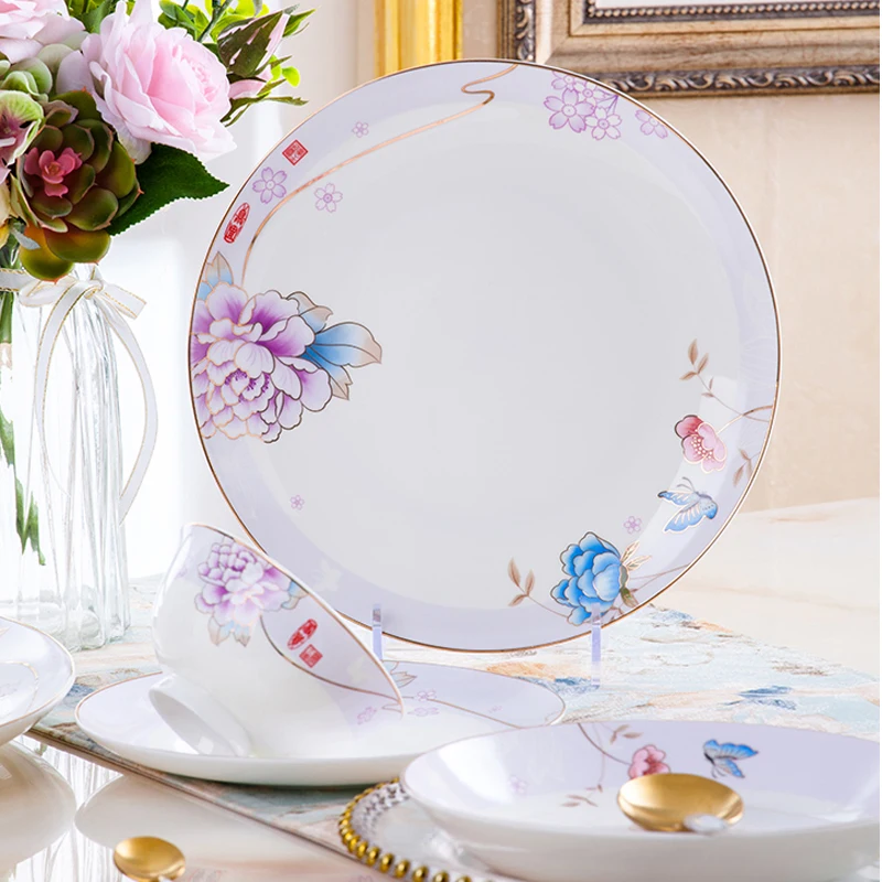 60 Heads Dinnerware Set Tableware Rice Bowl Dish Salad Noodles Bowl Plate chinese dishes Tableware Kitchen Tableware