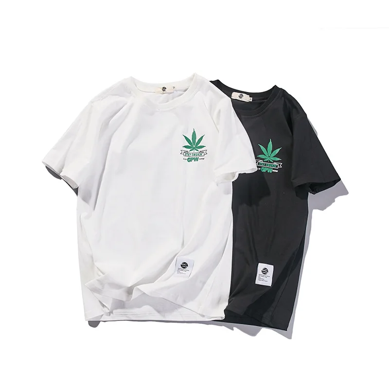 

Dope Fish Origional 2018 Summer Men's Solid Color Maple Leaf Printed Short Sleeve Unisex Loose-Fit round Neckline T-shirt T1701