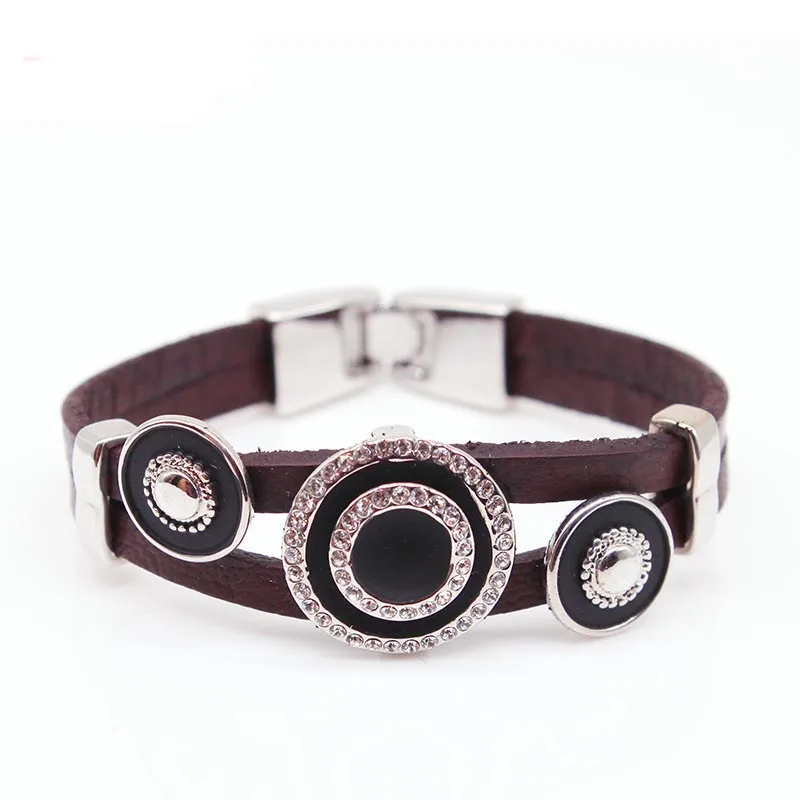 Женский кожаный многослойный браслет черные стразы ювелирное изделие в стиле