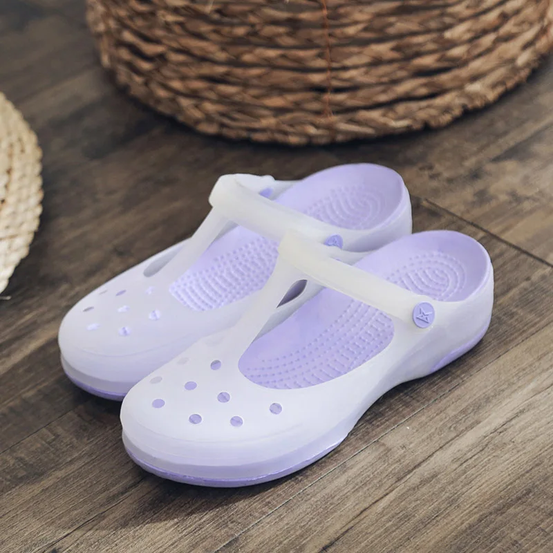 Летние женские садовые сандалии, уличные сабо с вырезами, дышащая обувь для плавания и пляжа, легкие тапочки для бассейна для девочек - Цвет: Purple