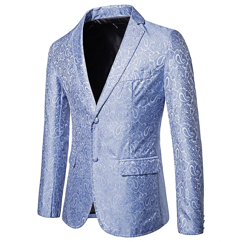 EU size men color casual Suits & Blazers Two buckles design smart casual style suit jacket Cashew flowers pattern suit coat