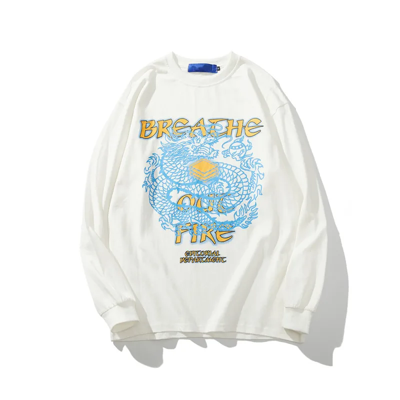 white tshirt Темная икона китайский дракон хип-хоп футболка для мужчин и женщин с круглым вырезом уличные мужские футболки хлопковые футболки уличная одежда - Цвет: white tshirt