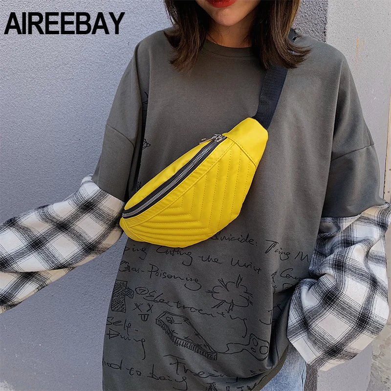 AIREEBAY, кожаная поясная сумка для женщин, повседневная, водонепроницаемая, противоугонная, дамские, прогулочные ремни, сумка, брендовые нагрудные сумки