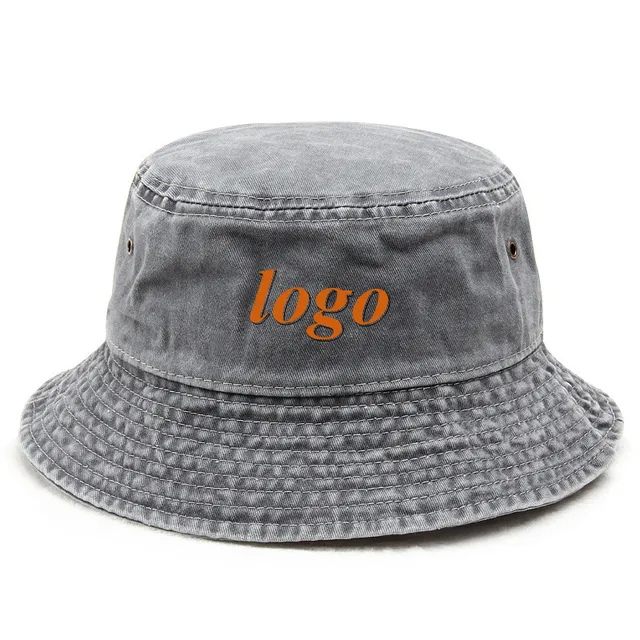 Custom Logo Washed Denim Bucket Hats 