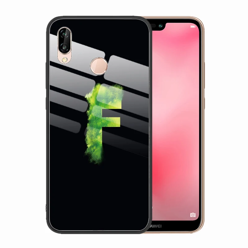 Роскошный чехол для телефона с 26 буквами A B C D для huawei P20 Lite Pro Huawie P30 Lite Pro Coque, закаленное стекло, чехол для huawei P30 Lite P30 Pro huawei mate 10 Lite 20 Lite Funda - Цвет: F