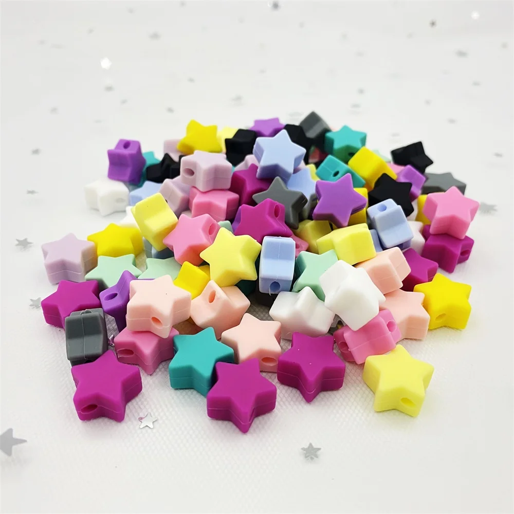 50pcs mini star silicon beads baby teether DIY necklace baby teething toys food grade stars silicone beads 3