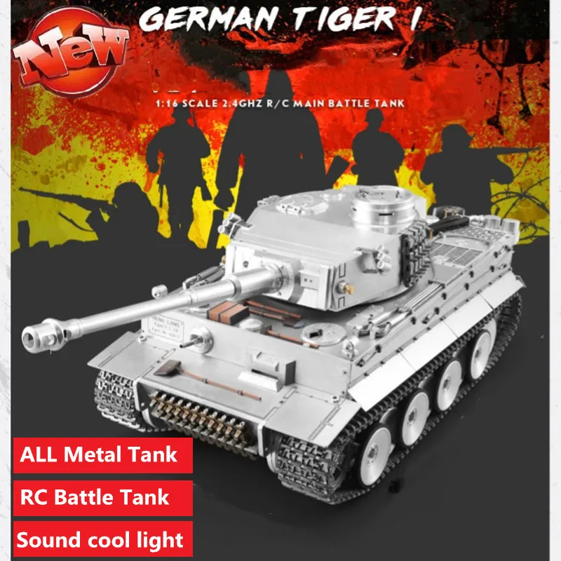 Мультиплеерный Военный танк 2,4G 1:16, цельнометаллический боевой танк с тигром I и холодным ночным звуковым эффектом, время игры 60 минут, игруш...