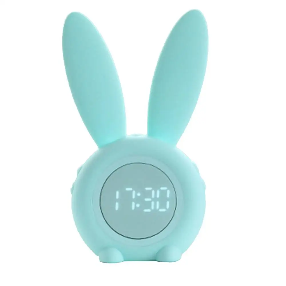 green Portable Cute Rabbit Shape Digital Alarm Clock With Led Sound Night Light Function Table Wall Clocks For Home Decoration - Цвет: green