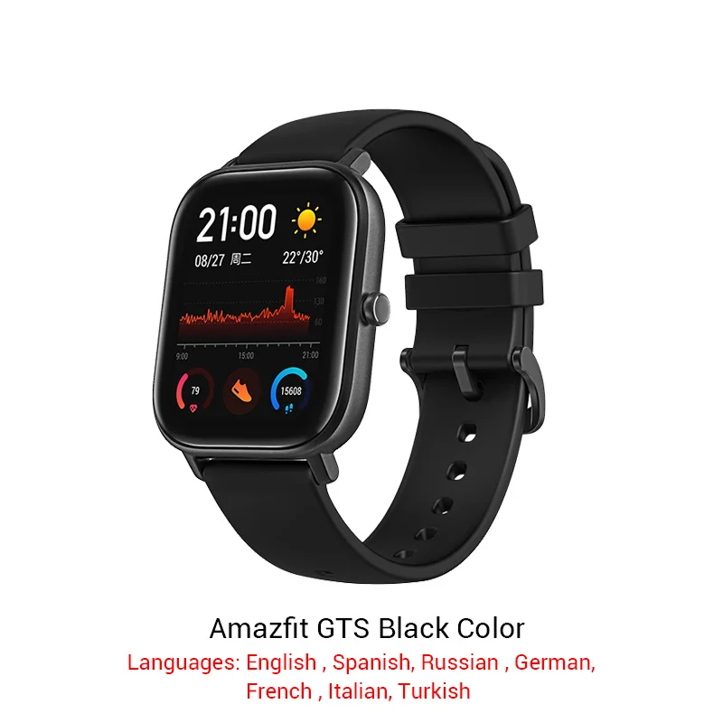 Black Color Amazfit GTS глобальная версия Смарт спортивные часы gps 5ATM водонепроницаемые 1,65 “AMOLED дисплей Editable Widgets 14 дней Срок службы батареи часы - Цвет: Black Color