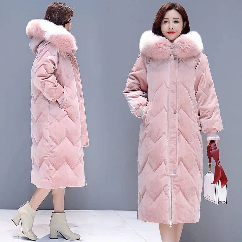 

Large Fur Collar down Jacket Cotton-padded Clothes Women's 2018 Winter New Style Thick Warm Cotton-padded Jacket Mid-length Stud