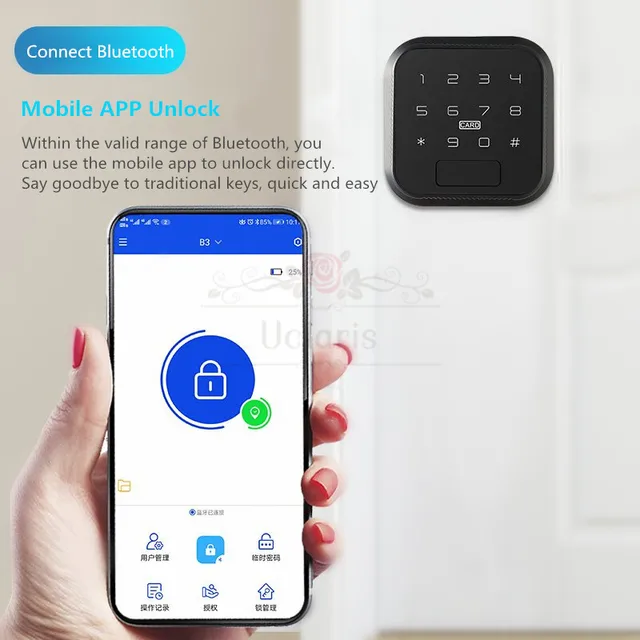 Cerradura interior con huella dactilar inteligente, cerrojo sin llave, Control por aplicación remota, Bluetooth, con tarjeta de contraseña, para casa, oficina, apartamento, puerta de madera - Imagen 2