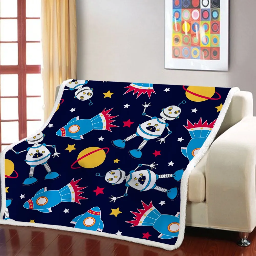

Little Robot Sherpa Blanket 3D Print Nap Office Throw Blanket For Bedroom Fleece Blanket Picnic Travel Home Fluffy Blanket