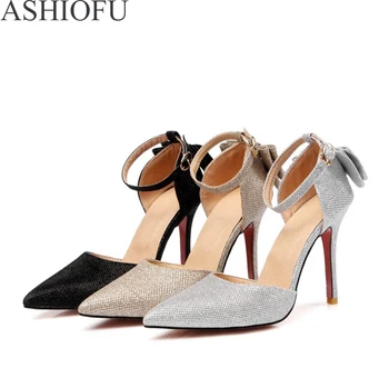 

ASHIOFU New Womens High Heel Pumps D'orsay Buckle Strap Wedding Party Prom Shoes Butterfly Fashion Dress Evening Court Shoes