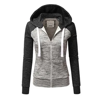 

GAOKE Women Sweatshirts Autumn Winter Hoodies Long Sleeve Hoody Ladies Zipper Pocket Patchwork Hooded Sweatshirt Female Outwear