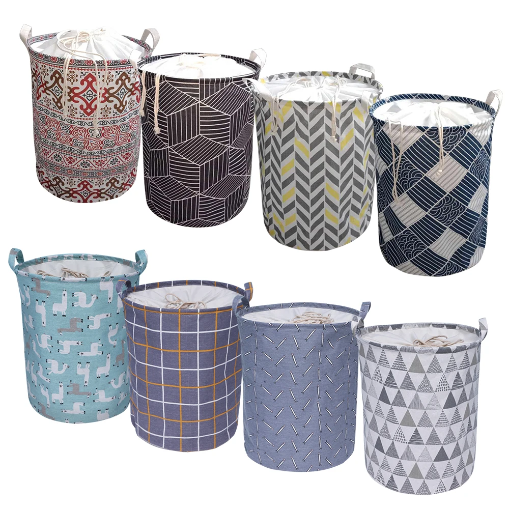 

Folding Laundry Basket Drawstring Closure Laundry Hamper Canvas Large Capacity Clothing Storage Organizer with Handles