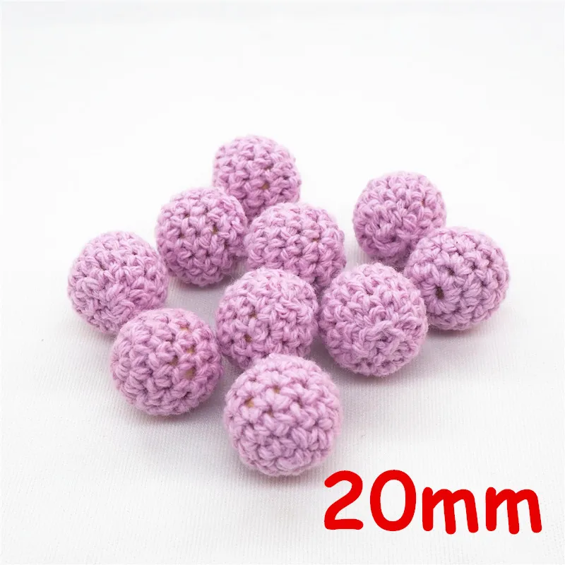 Lilac Chenkai 10 шт. 16 мм 20 мм Круглый Вязание Хлопок крючком деревянные шарики для DIY украшения Детские украшения Прорезыватель для зубов ожерелье игрушка - Цвет: Lilac