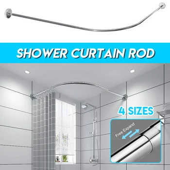

Extendable Corner Shower Curtain Rod Pole No Punching Rail Rod Bar Bath Door Hardware Heavy Loaded Stainless Steel 12 Metal Hook