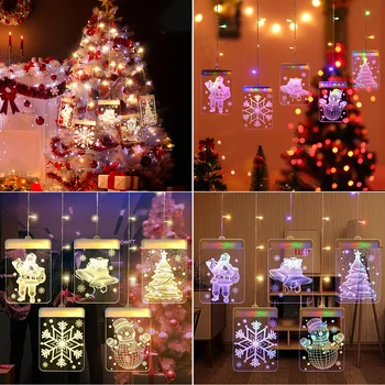 

New Year 2021 Santa Claus Christmas Tree Sucker Light Fairy Ornaments Hanging Lights Christmas Window Decoration With Painted L