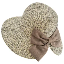 Женская милая винтажная Складная соломенная шляпа с большим акцентом и бантом