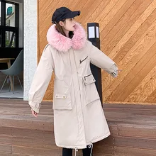 Женские Длинные куртки для катания на лыжах толстовка с карманом на молнии Зимняя тонкая утепленная куртка с большим меховым воротником Повседневная женская зимняя верхняя одежда