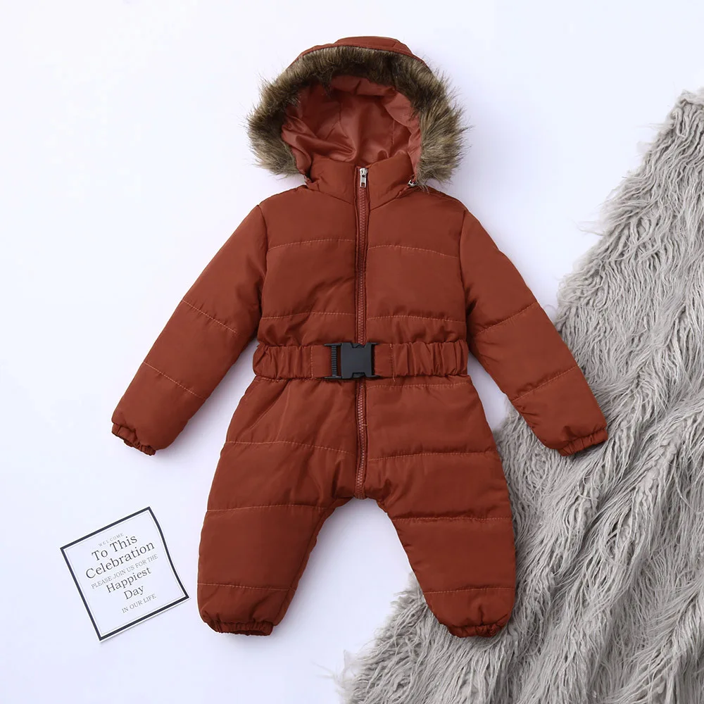 Новинка; детская хлопковая куртка с длинными рукавами; Однотонный комбинезон; зимний комбинезон для девочек; теплый комбинезон с капюшоном; плотное пальто