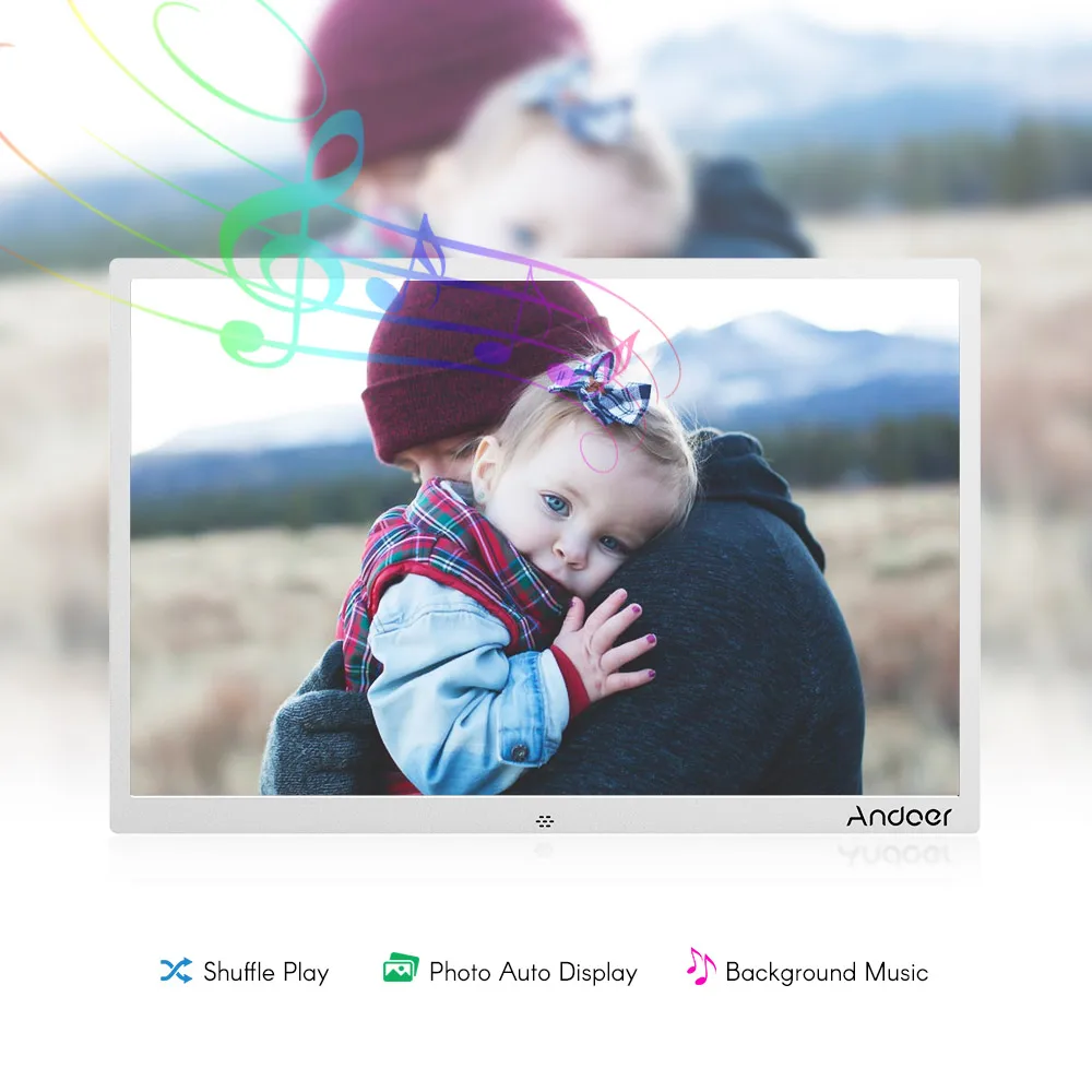 Andoer 15,4 дюймов светодиодный цифровой фоторамка 1280*800 разрешение поддержка 1080P видео случайная игра алюминиевый сплав подарок на день рождения - Цвет: Серебристый