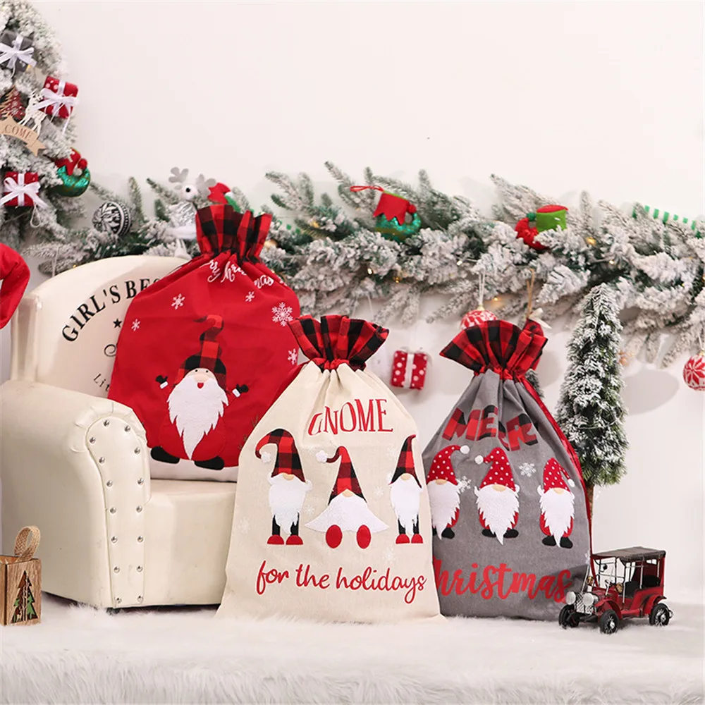

Подарочный пакет для конфет на Рождество, 60 см, с Санта-Клаусом, декоративный большой объем, рождественские подарочные пакеты на шнурке для детских Праздничных Украшений