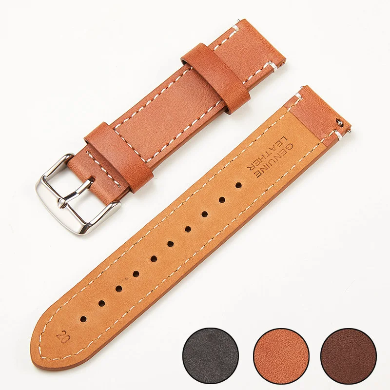 

Smart Quick Release Spring Watchband 20mm 22mm Handmade Oil Wax Leather Strap First Layer Cowhide Belt for Watch Men Black Brown