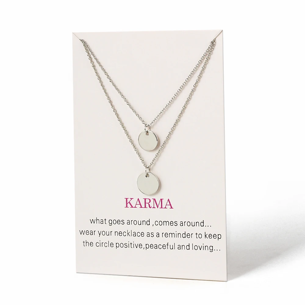 Wish Card Double Layers Necklace Women Gold Silver Color Round Pendant Necklace Choker Collier Femme Fashion Jewelry Gift EY3525
