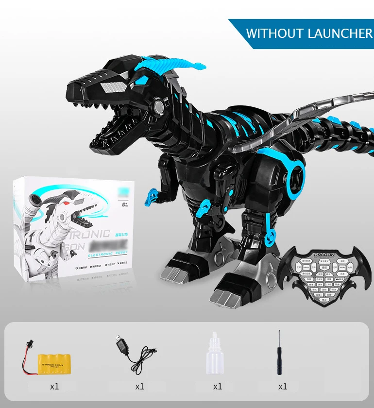 Black-No launcher Электрический распылитель для ходьбы, модель динозавра, комплект, детские качели, робот, игрушка, электронная модель животного, светильник, звуковые игрушки, подарок для детей - Цвет: Black-No launcher