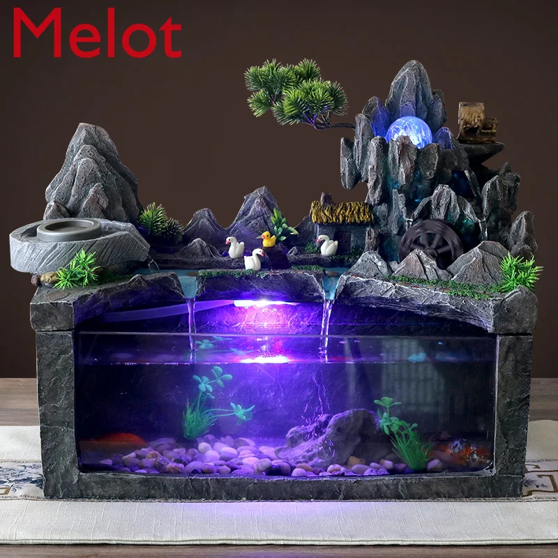 

Living Room Loop Water Fountain Filtering Fish Tank Creative Desktop Rockery Waterfall Home Decoration Fish Farming Ornaments