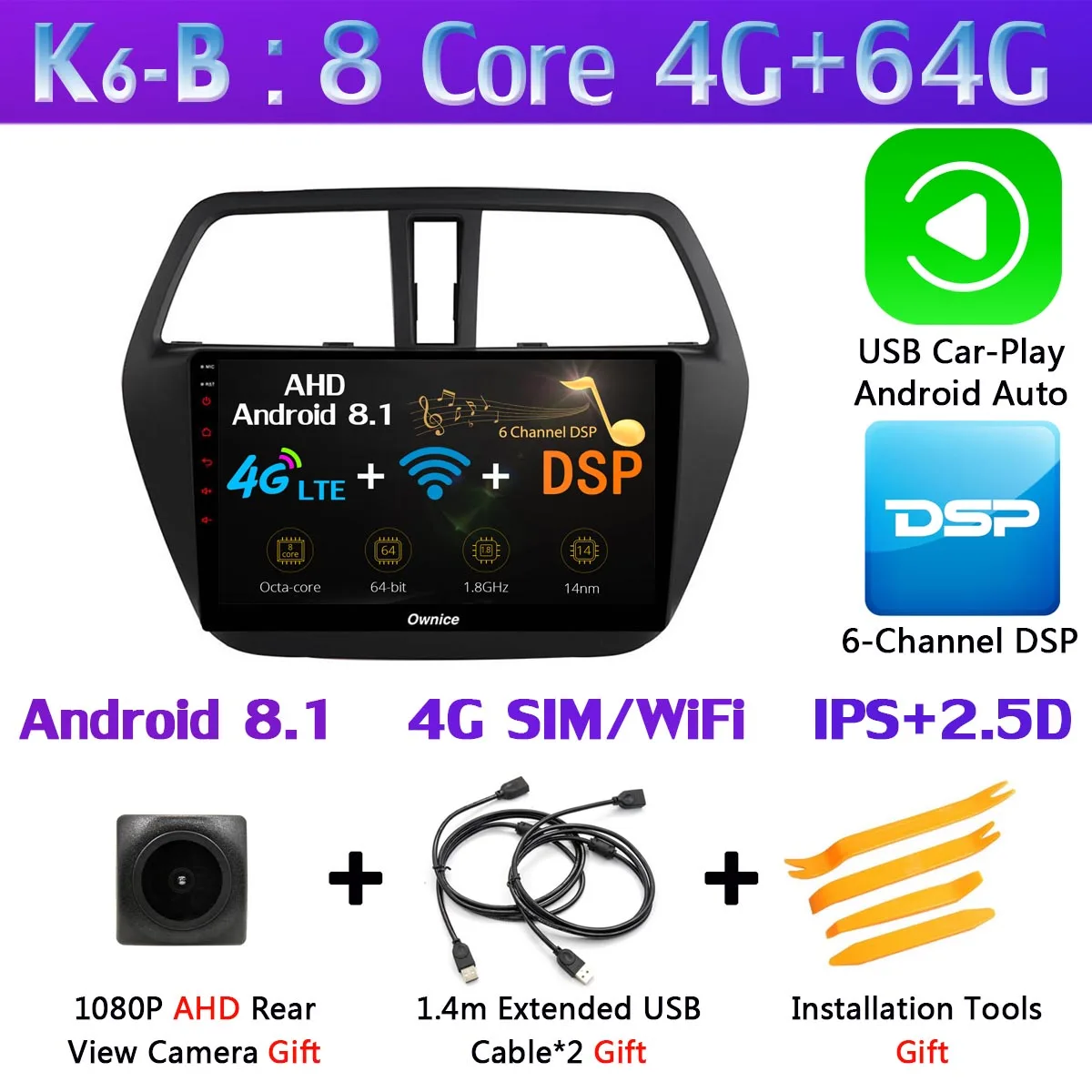 360 ° камера Android 9,0 4G+ 64G gps радио CarPlay DSP автомобильный мультимедийный плеер для Suzuki SX4 S-Cross 2013 - Цвет: K6-B-CarPlay