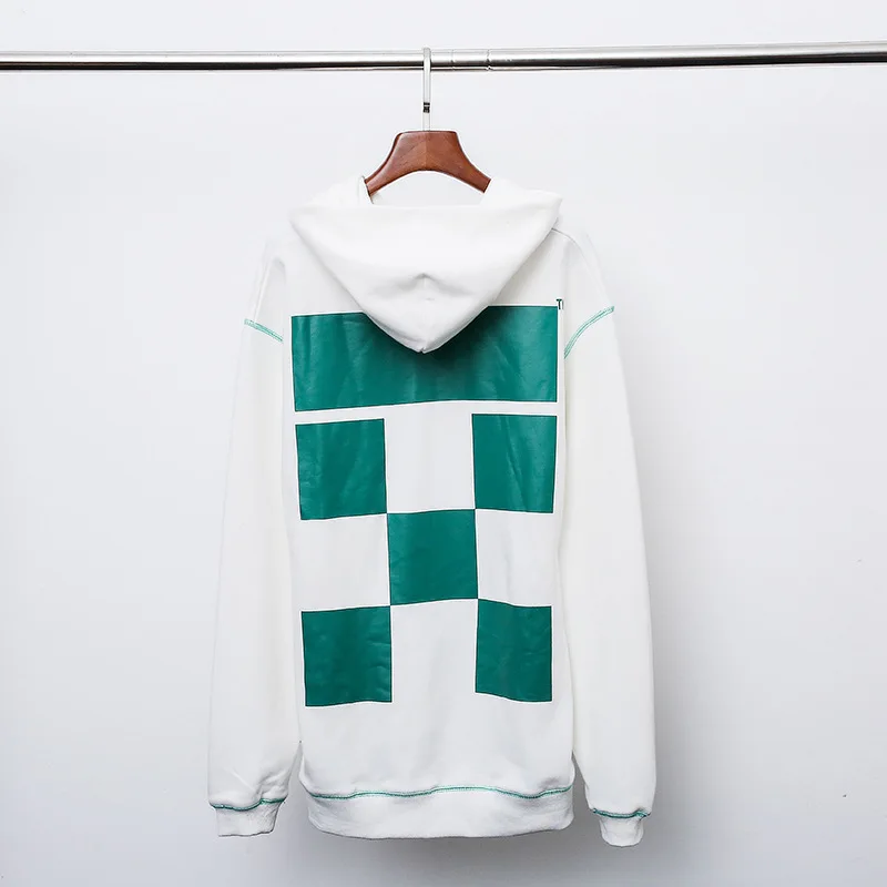 Off-white Ow зеленые клетчатые хлопковые мужские толстовки с квадратным принтом спортивные женские пальто с капюшоном - Цвет: Белый