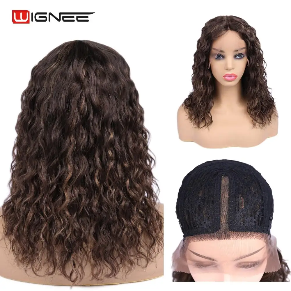 Wigs Curly Wignee Brazilian Hair Lace-Part Brown Black Preplucked Women for Mixed Remy