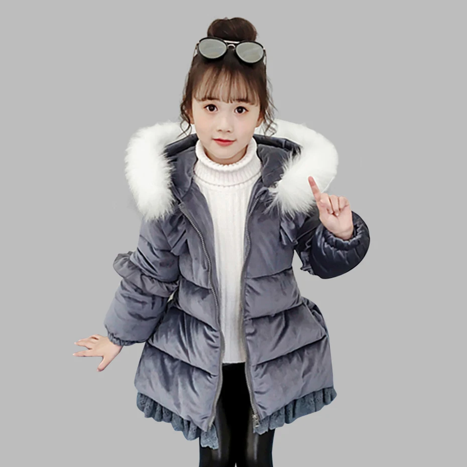 Пальто для девочек пуховое пальто в стиле пэчворк с кружевом плотная детская