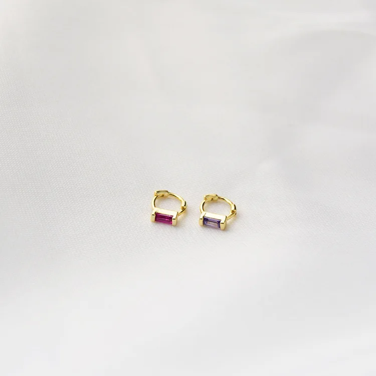 Серьги из стерлингового серебра 925 пробы, модные, прямоугольные, циркониевые, цветные, мини, маленькие, кольцо для ушей, милые, трендовые, дикие, женские, девичьи, серьги, ювелирное изделие