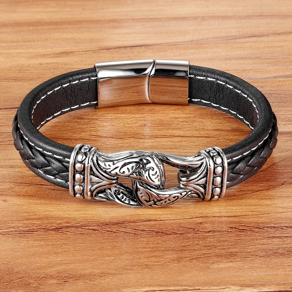 TYO Braided Rope Wrap Leather Bracelets For Men Bangles Fashion Male Women Charm Stainless Steel Clasp Jewelry DIY Customization bracelet jewelry