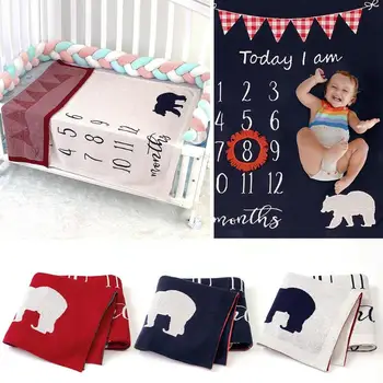 

Baby Knitted Bedding Blanket 95% Cotton and 5% Acrylic Knitting Monthly Number Newborn Photography Background Cloth