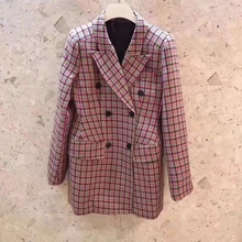 Новинка, шерсть, женская модная куртка с буквенным принтом на подкладке и пуговице, клетчатое пальто для подиума