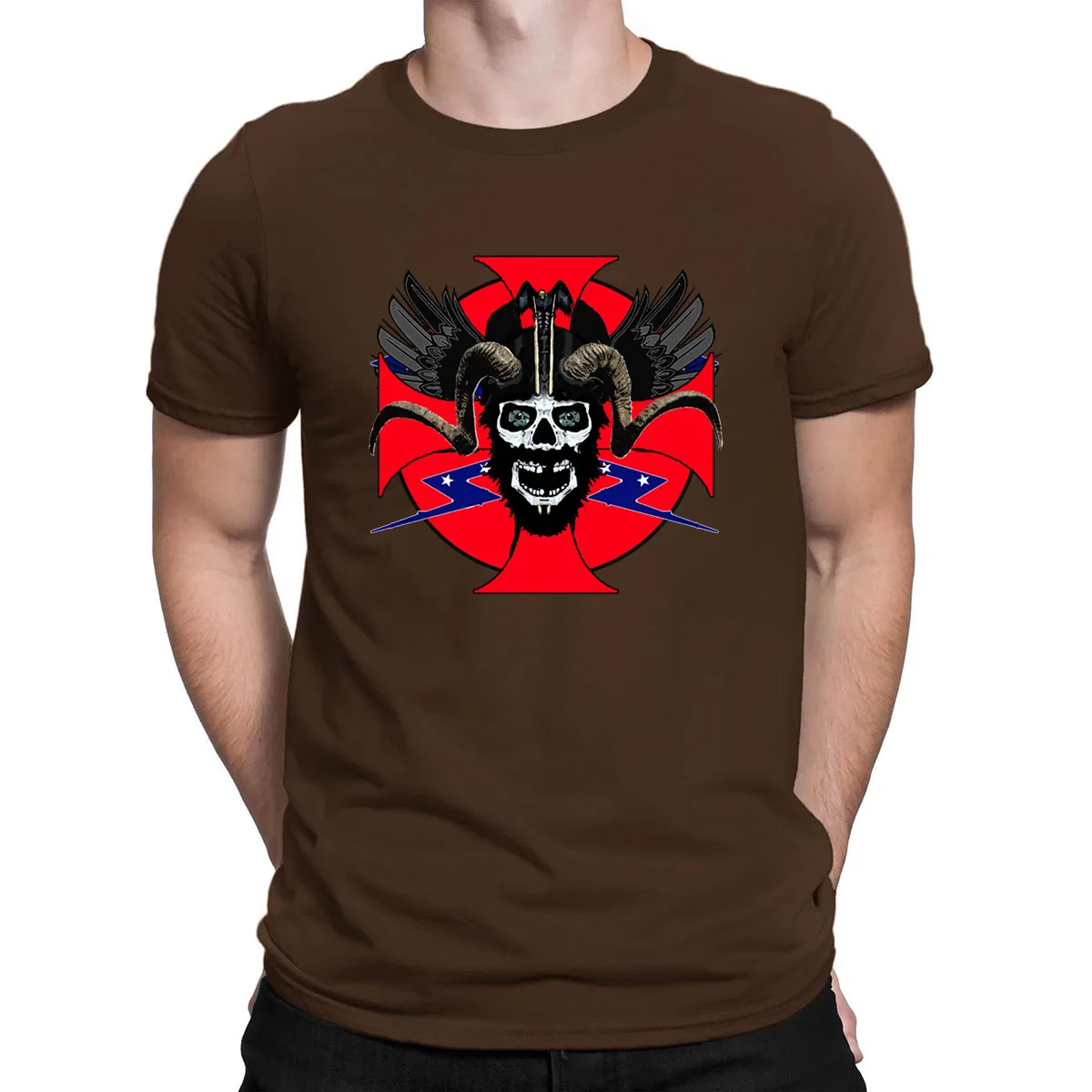 Viking Rebel Skull Tshirt Branded Creature Cute Family T Shirt For Men Big Sizes Fitness Clothing Tee Shirt Classical - Цвет: coffee
