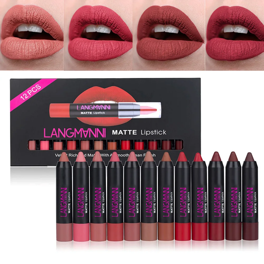 

12 pcs/box Matte lipstick set long lasting Waterproof Nourish Velvet Lipstick Nude lipsticks Multicolorful lip sticks Sexy Color