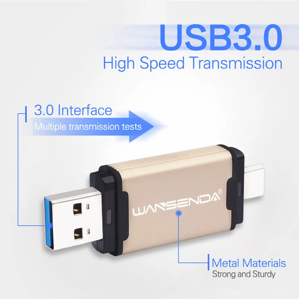 Новинка WANSENDA USB 3 0 TYPE C флеш накопитель 512 ГБ 256 128 Гб 64 32 16 внешний для Android/ПК|USB