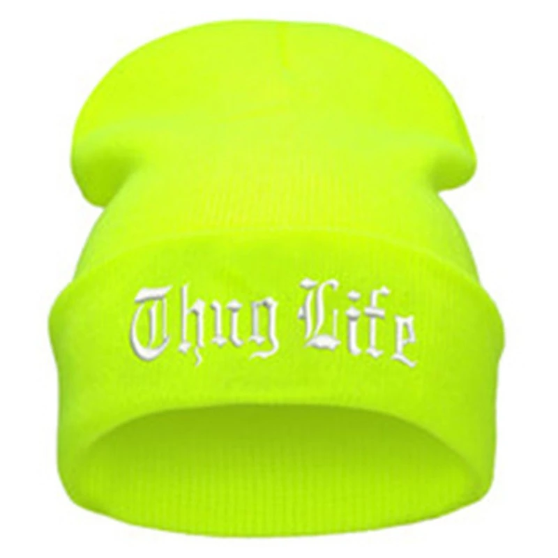 WZCX THUG LIFE с вышитыми буквами Skullies шапочки в стиле хип-хоп Модные Новые однотонные Теплые Зимние Лыжная Шапка Кепка