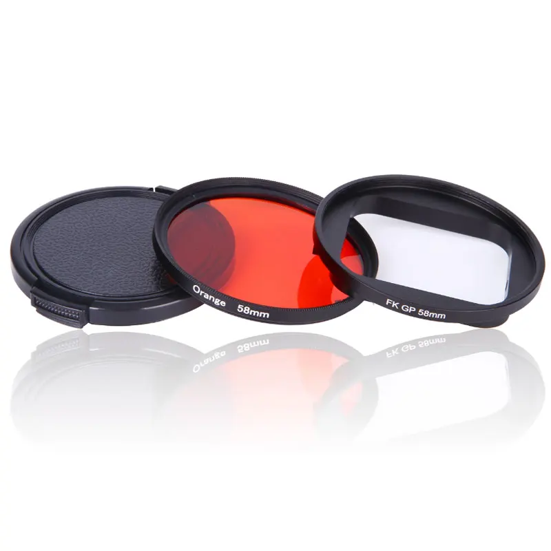 58mm UV CPL FLD 고프로 히어로 5 6 방수 하우징 케이스 필터, 레드 옐로우 퍼플 오렌지 컬러 필터 + 렌즈 캡 + 어댑터 링