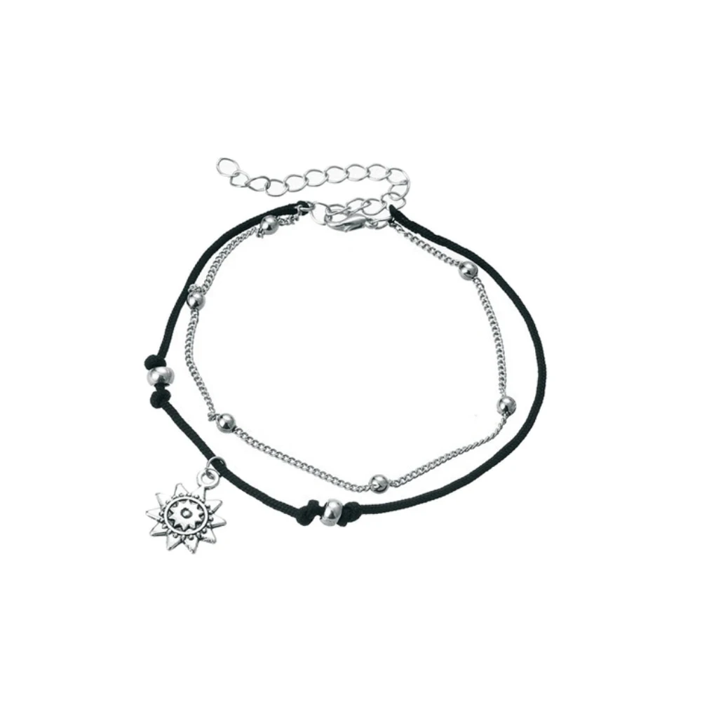 Boho двойной, для ног Браслет слой ножной браслет Солнечный Кулон Шарм женский браслет-цепочка на лодыжку новые женские аксессуары