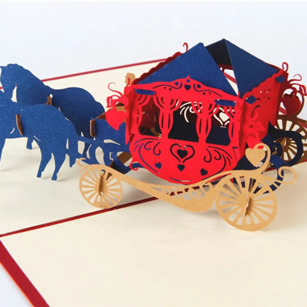3D всплывающая бумага лазерная резка Поздравительные Открытки творческие Киригами ручной работы свадебные открытки с каретой пожелания подарки