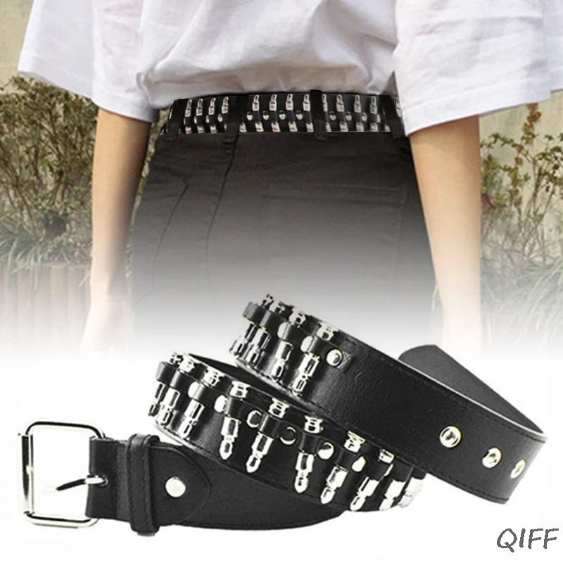 Fashion Ladies Men Punk Imitation Leather Belt Hollow Rivet Wild Waistband