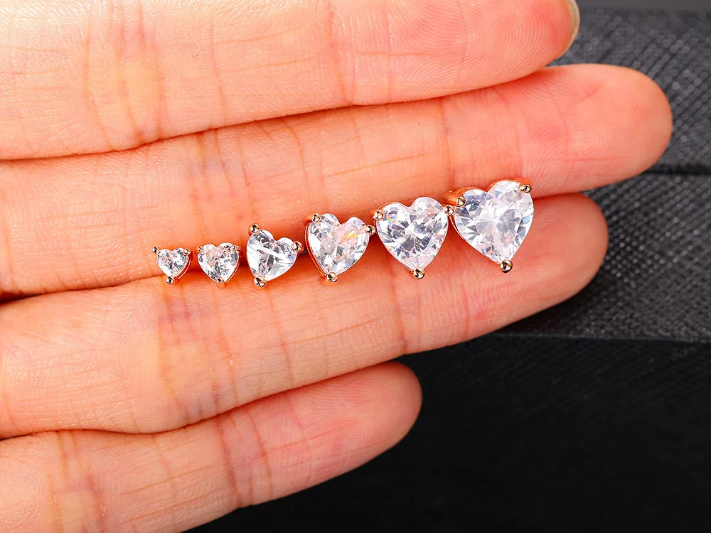 Verschiedene Größen Kristalle Ohrringe für Frauen Herz klar Zirkon Ohr stecker für weibliche männliche Ohr Zubehör Ohrring Schmuck e342 – Detail 2