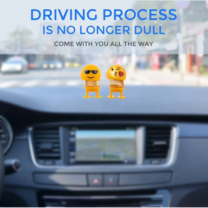 

Newcarpro Shaking Head Toys Car Ornaments Cute Cartoon Funny Emoji Wobble Head Robot Hot in Instagram