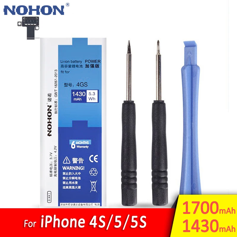 NOHON батарея для iPhone 4S, 5, 5G, 5S, 5C, iPhone4S, iPhone5, iPhone5S, сменная батарея, Оригинальные аккумуляторы для мобильных телефонов, бесплатные инструменты